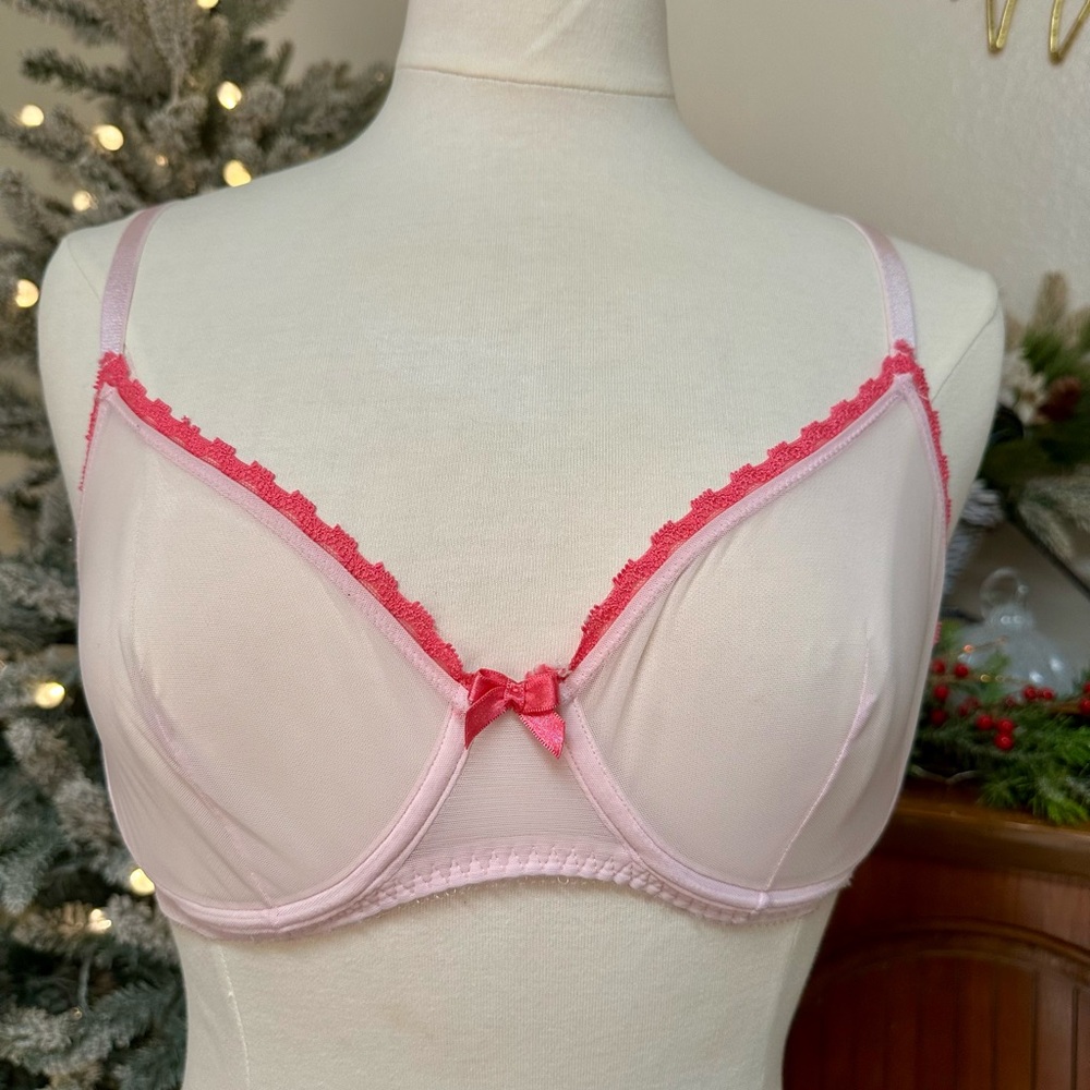 Savage X Fenty Sheer Mesh Underwire Bra -
Soft Pink w/ Coral Trim